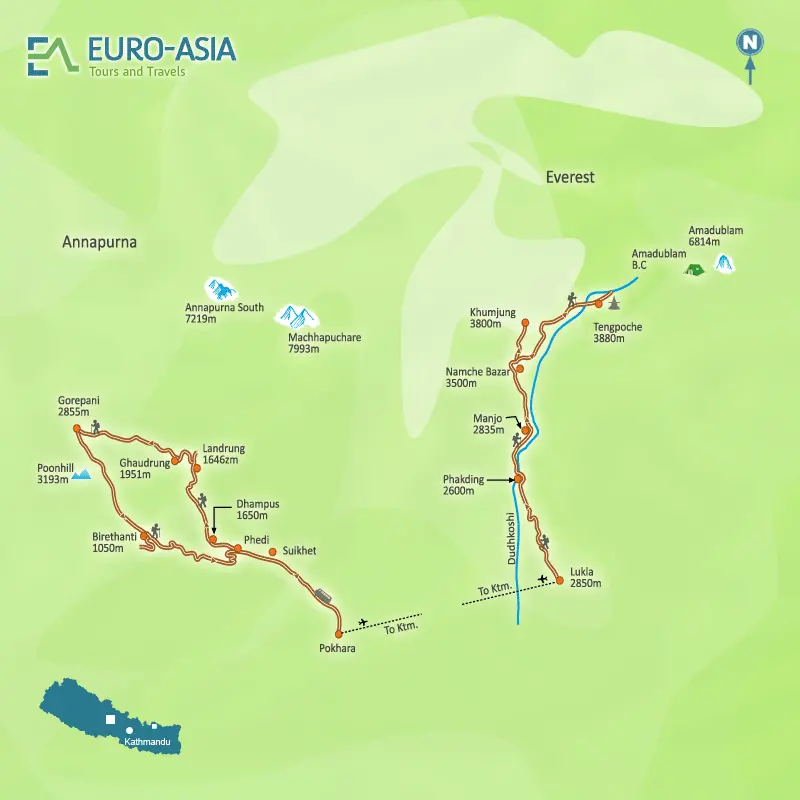 Annapurna And Everest Trek Map