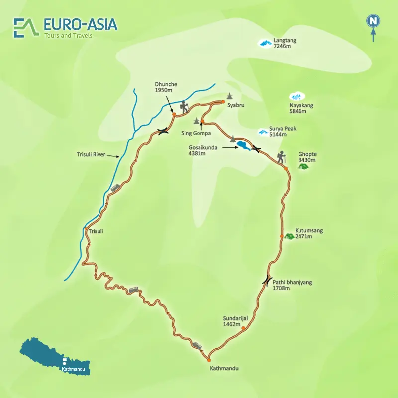 Langtang Gosaikunda Trek map