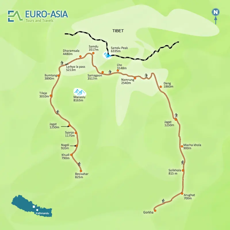 Manaslu Circuit Trek map