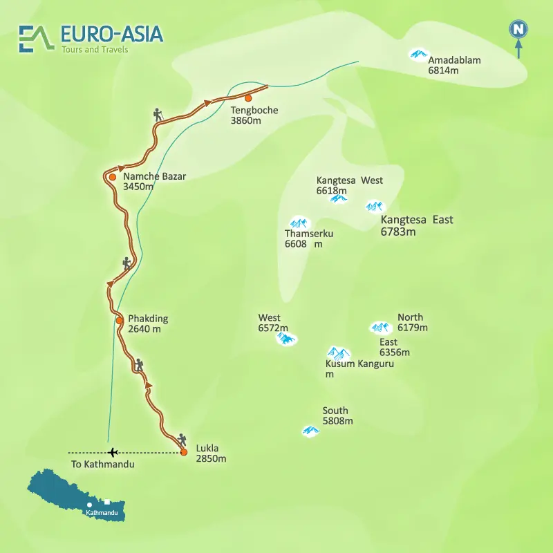 Short Everest Base Camp Trek Map