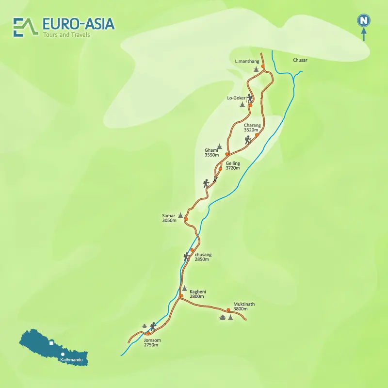 Upper Mustang Trek map