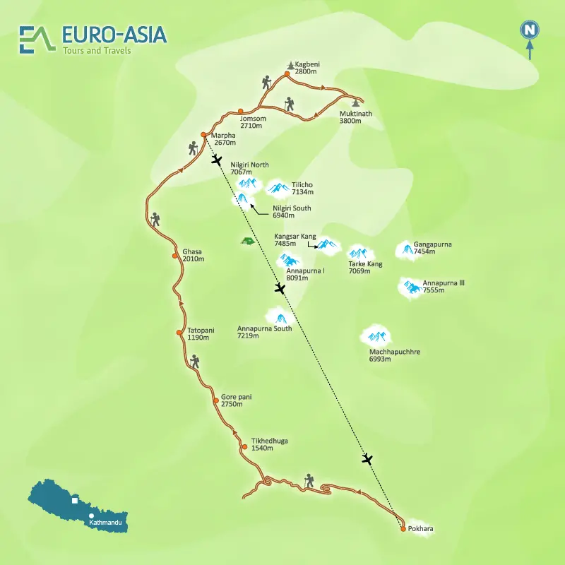 jomsom muktinath trekking map
