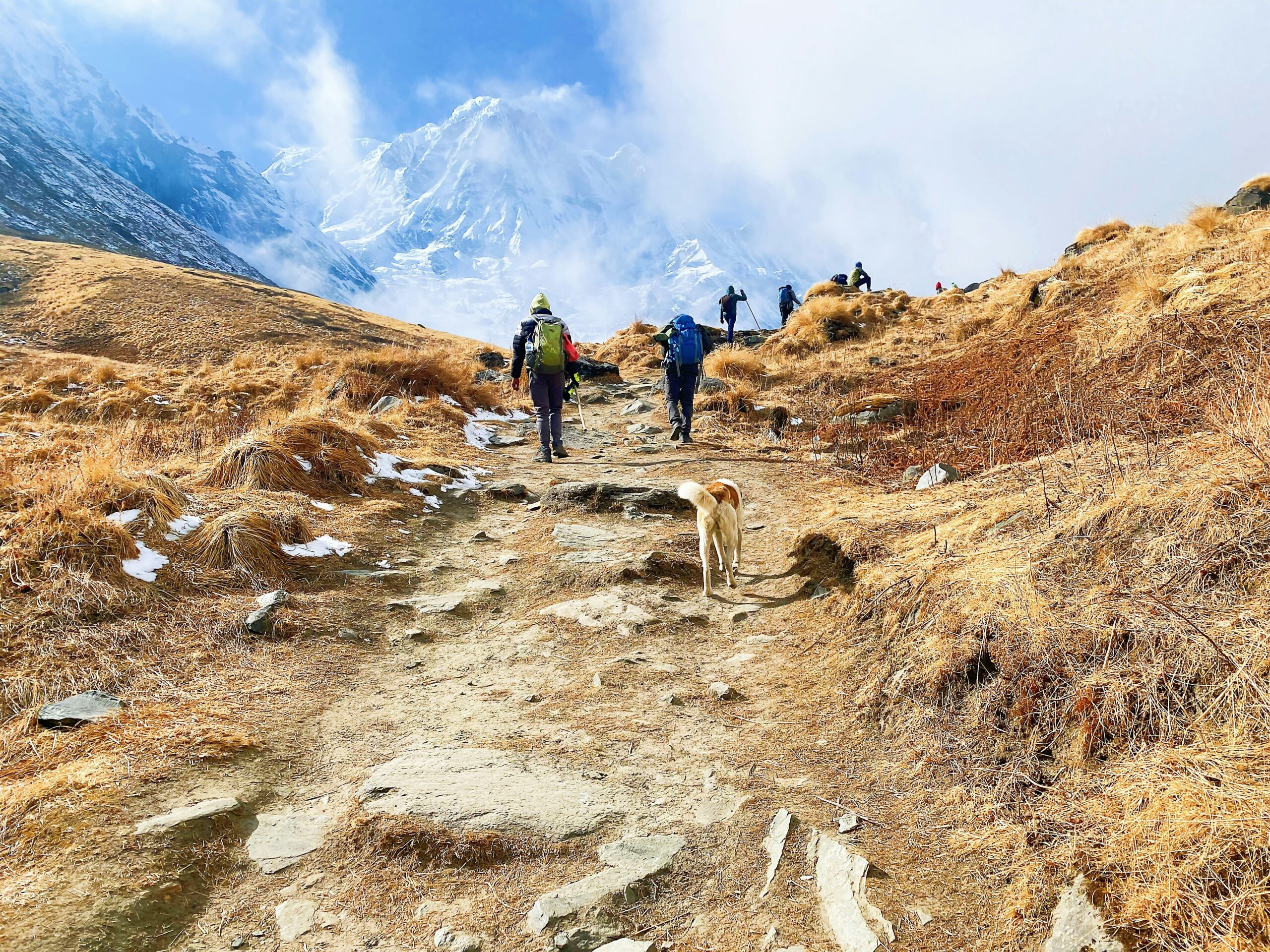 Manaslu Circuit Trek Guide showing trekkers walking through the Himalayan mountains of Nepal